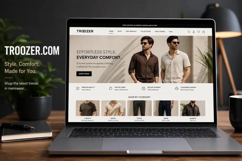 Troozer.com website homepage displayed on a laptop screen