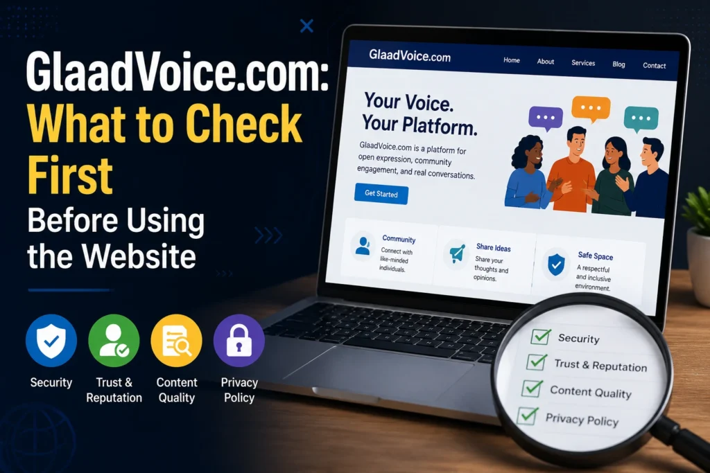 User evaluating GlaadVoice.com website credibility and trust signals